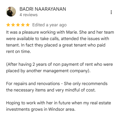 Google Review - Badri - Edited March 2025